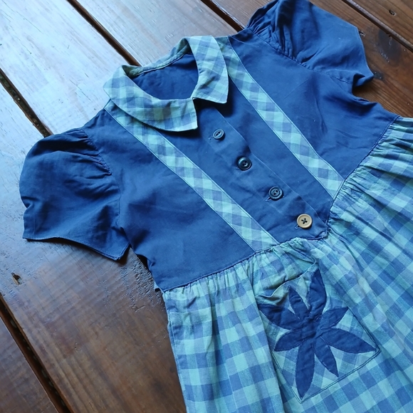 True vintage antique 1930's 30's baby toddler little girls blue plaid dress - Picture 8 of 8